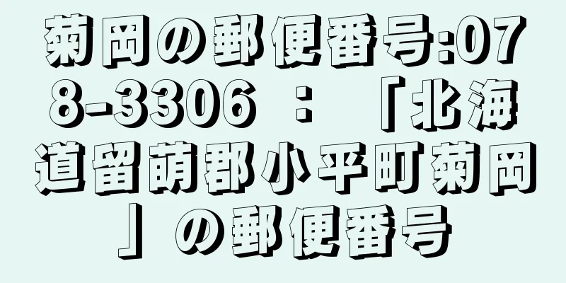 菊岡の郵便番号:078-3306 ： 「北海道留萌郡小平町菊岡」の郵便番号