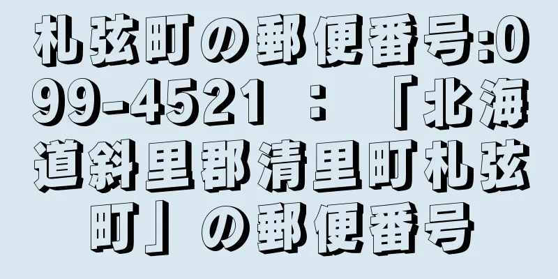 札弦町の郵便番号:099-4521 ： 「北海道斜里郡清里町札弦町」の郵便番号