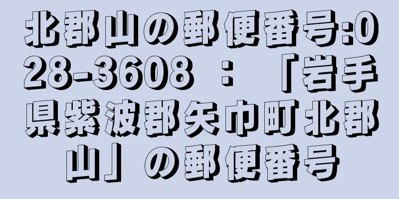 北郡山の郵便番号:028-3608 ： 「岩手県紫波郡矢巾町北郡山」の郵便番号