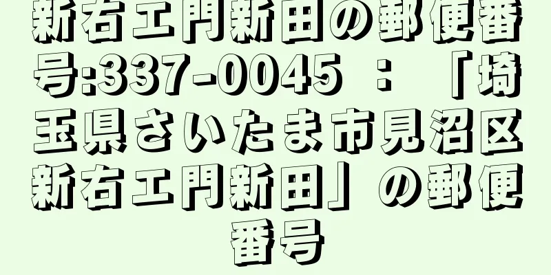 新右エ門新田の郵便番号:337-0045 ： 「埼玉県さいたま市見沼区新右エ門新田」の郵便番号
