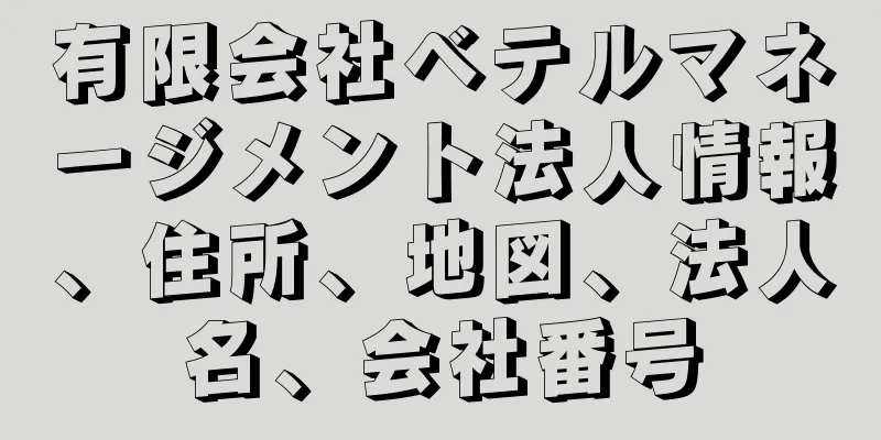 有限会社ベテルマネージメント法人情報、住所、地図、法人名、会社番号