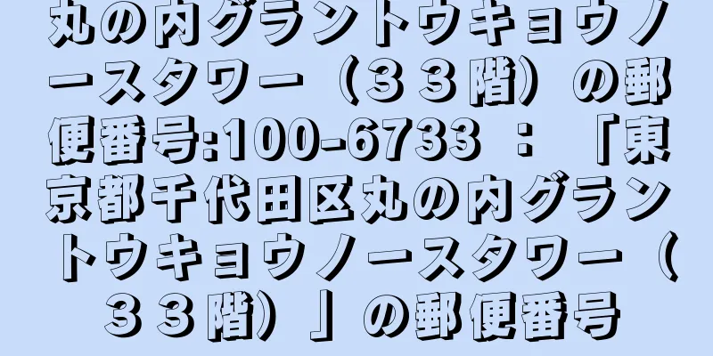 丸の内グラントウキョウノースタワー（３３階）の郵便番号:100-6733 ： 「東京都千代田区丸の内グラントウキョウノースタワー（３３階）」の郵便番号