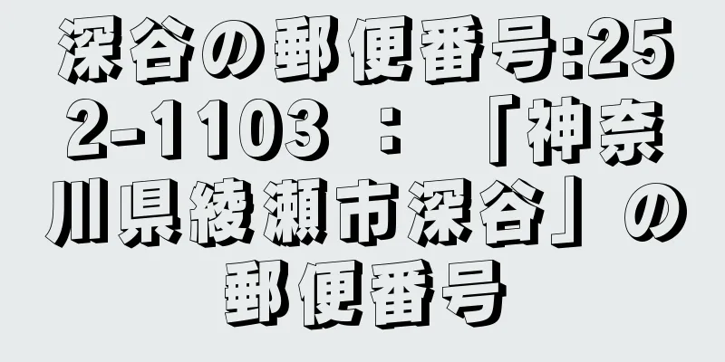 深谷の郵便番号:252-1103 ： 「神奈川県綾瀬市深谷」の郵便番号