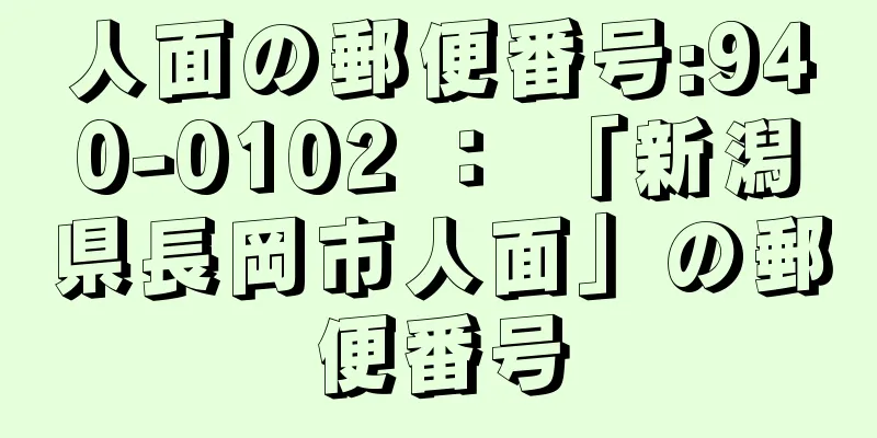 人面の郵便番号:940-0102 ： 「新潟県長岡市人面」の郵便番号