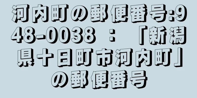 河内町の郵便番号:948-0038 ： 「新潟県十日町市河内町」の郵便番号