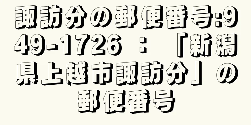 諏訪分の郵便番号:949-1726 ： 「新潟県上越市諏訪分」の郵便番号