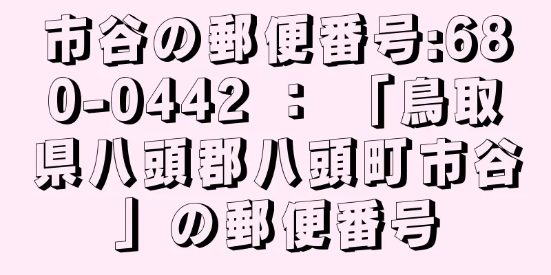 市谷の郵便番号:680-0442 ： 「鳥取県八頭郡八頭町市谷」の郵便番号